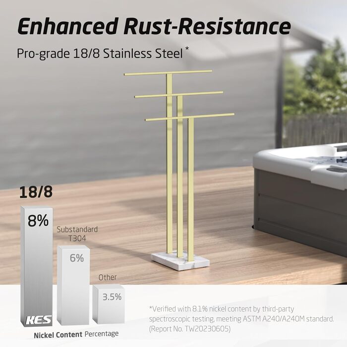Підставка для рушників KES, 3 стійки, з нержавіючої сталі SUS304, золотиста, BTH217S3-2