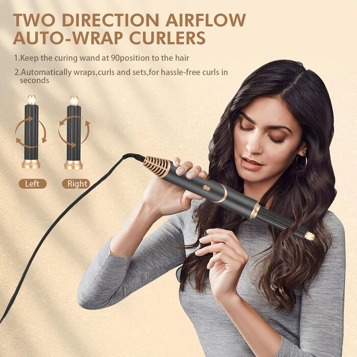 Airstyler 6 в 1: Фен-щітка для волосся Bürste Set, 5 насадок для сушки, випрямлення, локонів, об'єму та догляду. Підходить для всіх типів волосся