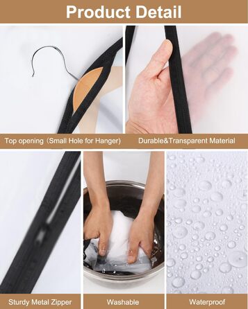 16 чорних мішків для одягу з блискавкою, 60 x 120/100/80 см. Захисні мішки для одягу, костюмів, пальто, суконь, сорочок. Організація та зберігання одягу.