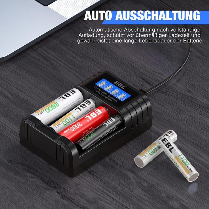 Зарядний пристрій EBL для акумуляторів AA AAA 1.2V NI-MH/Li-Ion, Type-C, індикатор заряду, окремий відсік