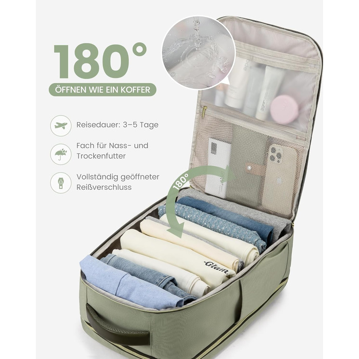 Рюкзак LOVEVOOK для подорожей: 40L, для ноутбука 17 дюймів, водонепроникний, для жінок, підходить для авіаперельотів, робочі поїздки, бізнес, вихідні. Колір: хакі (світло-зелено-бежево-оливковий)