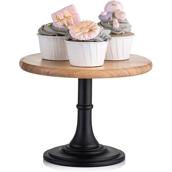 Дзеркало для тортів NUPTIO, 3 шт. у наборі: дерев'яний рустикальний підставка для тортів, десертів, весіль, днів народжень, дитячих вечірок, чаювання, десертного столу (чорний, 21 см)