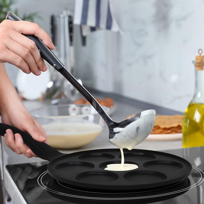 Млинцева сковорода Joeji's Kitchen на 7 млинців, антипригарна, алюмінієва, 26,5 см, для індукції, універсальна для панкейків, яєць та млинців