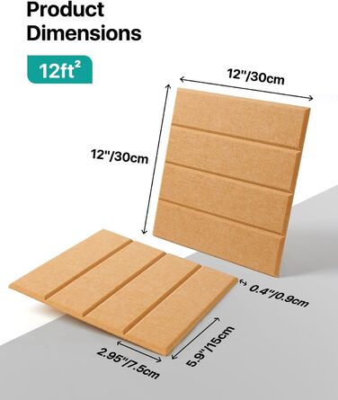 Акустичні панелі Soundsbay самоклеючі для звукоізоляції та шумопоглинання, поліестер, 30×30×0.9 см, гірчично-жовті (12 шт)