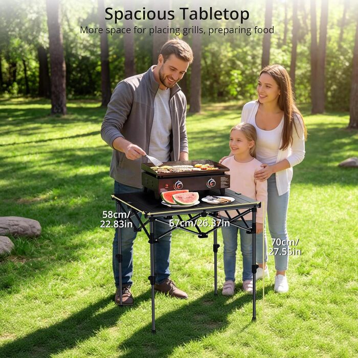 Складний алюмінієвий стіл для кемпінгу Anbte 67x58 см, регульована висота (44/70 см), вантажопідйомність до 150 кг, з сумкою для зберігання