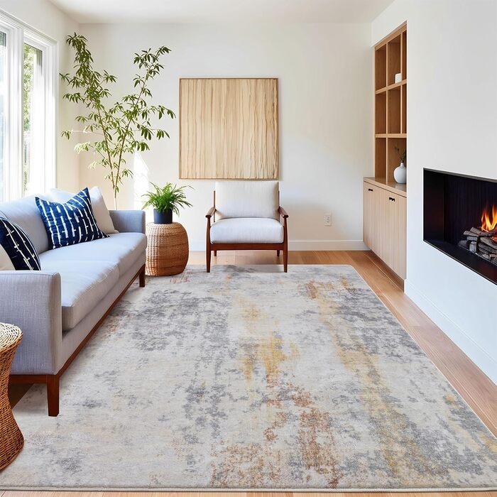 Теплый ковер для гостиной, спальни, столовой, нескользящий, мягкий ковер с коротким ворсом, абстрактный серый стильный ковер для легкой чистки (Абстрактный серый, 160 x 200 см).