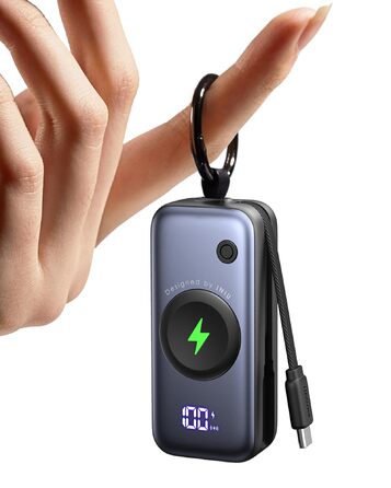 Power Bank INIU для Apple Watch, 5000mAh, вбудований кабель, LCD-дисплей, сумісний з iWatch 10/9/8/Ultra2/Ultra/SE, iPhone 16/15 (Чорний)