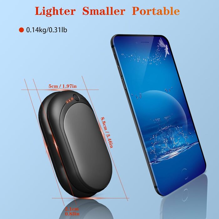 Електричний гріти для рук, набір 2 шт. з акумулятором 6000mAh, USB-кабель, 3 режими нагріву, 20 годин тепла, перезаряджається, для активного відпочинку взимку (чорний, сірий)