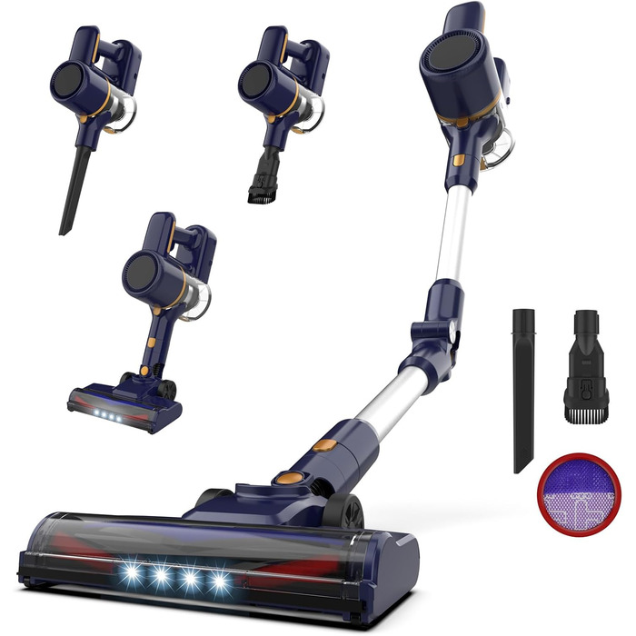Бездротовий пилосос, електрична підміталка 6 в 1, 20 kPa, 40 хв роботи, LED-підсвічування, фільтри-губки, для підлоги, килима, шерсті тварин