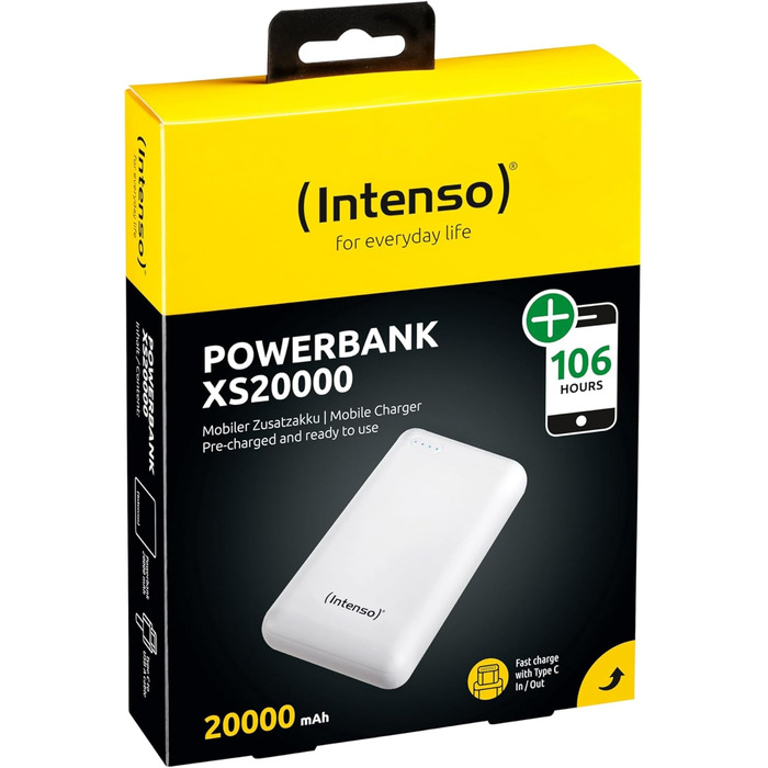 Powerbank Intenso XS20000 – 20000 mAh – Білий, USB-C, USB-A, microUSB – Швидка зарядка