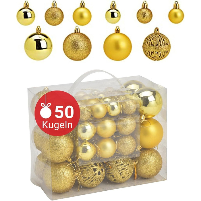 Набір прикрас для ялинки WOMA: 50 кульок різних кольорів (Lemon Gold) - пластикові ялинкові прикраси