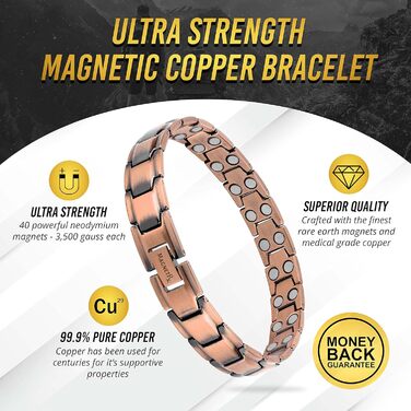 Браслет на руку чоловічий MagnetRX® з чистої міді – Магнітний браслет для чоловіків для магнітної терапії – Ідеально підходить при артриті та синдромі зап'ястного каналу – Включає інструмент для регулювання довжини (Leo Style) Leo Style Men Copper