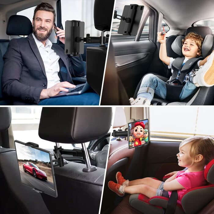 Тримач для планшета в авто, універсальний, 360° обертання, для iPad, Switch, Samsung Tab, смартфонів 4.7-13 дюймів, чорний