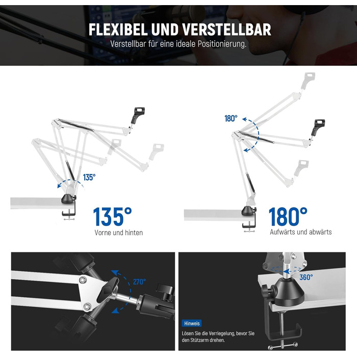 Тримач для мікрофону Neewer NW-35, підвіс Boom Schere, штатив з гвинтовою різьбою 3/8' - 5/8', сумісний з Blue Yeti, Quadcast та іншими мікрофонами, максимальне навантаження 1.5 кг