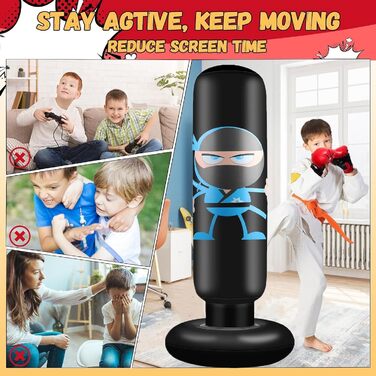 Дитячий боксерський мішок EIVONDA 160см з рукавичками та насосом для боксу, MMA, карате, таеквондо. Чорний