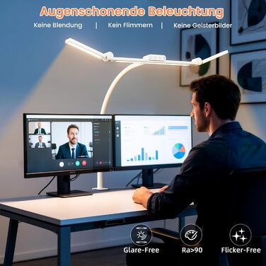 LED лампа для столу TYEE з регулюванням яскравості, 24W, 3 світлодіодні смуги, 1500LM, захист очей, денне світло, з пультом, 5 кольорів, 5 рівнів яскравості, для офісу та дому