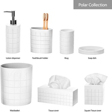 Набір аксесуарів для ванної кімнати, 6 предметів: мильниця, тримач для зубних щіток, стакан, мильниця, тканинна коробочка, сміттєвий бак. Сучасний дизайн