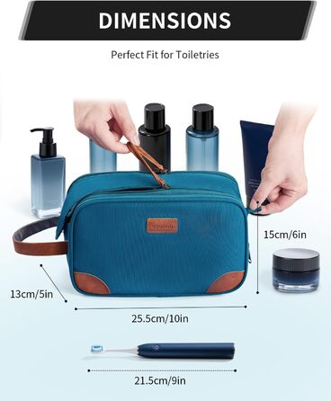 Чоловіча дорожня косметичка Ecohub, водонепроникна, з відділенням для мокрого одягу, з ремінцями, з перероблених матеріалів, з двома блискавками (синьо-зелена)