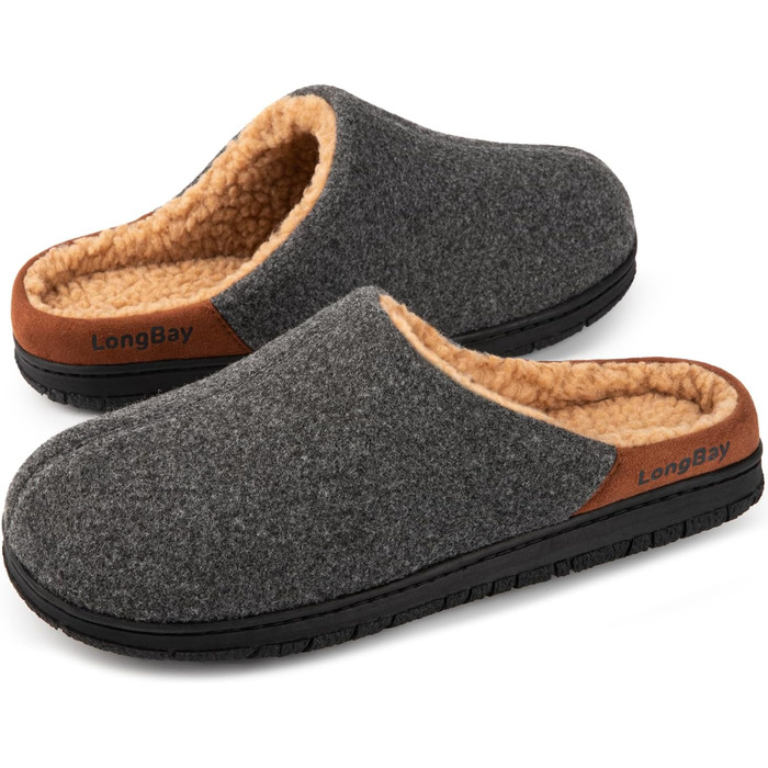 Чоловічі тапочки LongBay з ефектом вовни, теплі, з піною Memory Foam та м'яким Sherpa-підкладкою для дому та вулиці (41 EU, Темно-сірий)