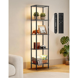 Стельова лампа з полицею, LED, регулювання яскравості, 3 колірні температури, сенсорне управління та пульт, полиця для книг, дерев'яна, сучасний дизайн для вітальні, спальні, офісу (чорний)