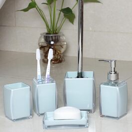 Bathroom Accessories, 5-Piece Set, Blue Resin/Acrylic, Complete Set, Lotion/Soap Dispenser, Soap Dish, Toothbrush Holder, Cup, Toilet Brush and Holder, Modern Bathroom Decor and Gift Set