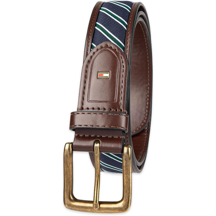 Чоловічий шкіряний ремінь Tommy Hilfiger з тканинною вставкою та класичною пряжкою (1 шт., Колір: Коричневий, Розмір: Small (30-32))
