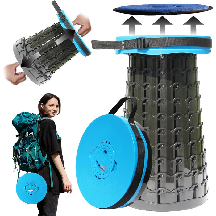 Складаний табурет PLOGGING XXL із подушкою, портативний стілець для дорослих, посилений складаний стілець вантажопідйомністю 450 кг, телескопічний кемпінговий стілець для відпочинку, туризму, подорожей, зелений (синій)