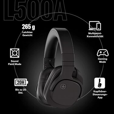 Навушники бездротові Yamaha YH-L500A Over-Ear чорні: 3D звук, Bluetooth, для дому та ігор