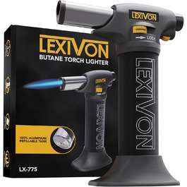 Газовий пальник LEXIVON LX-775 для кухні з дитячим замком та регульованим полум'ям | Пальник для крем-брюле та DIY | Алюмінієвий балон