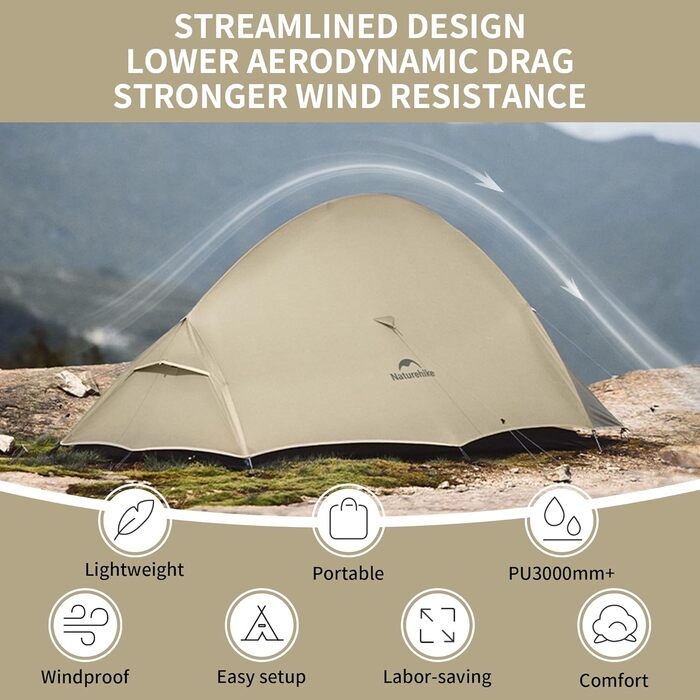 Намет Naturehike Cloud Up Pro 2 особи, експедиційний, вітро- та водонепроникний, хакі