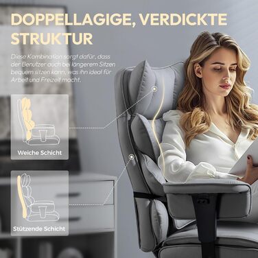 Ігровий крісло Dowinx, ергономічний офісний крісло з кишеньковим пружинним подушками, крісло для начальника з двошаровою м'якою спинкою та регульованою поперековою подушкою, підлокітниками та підставкою для ніг, комп'ютерне крісло, PU, сірий