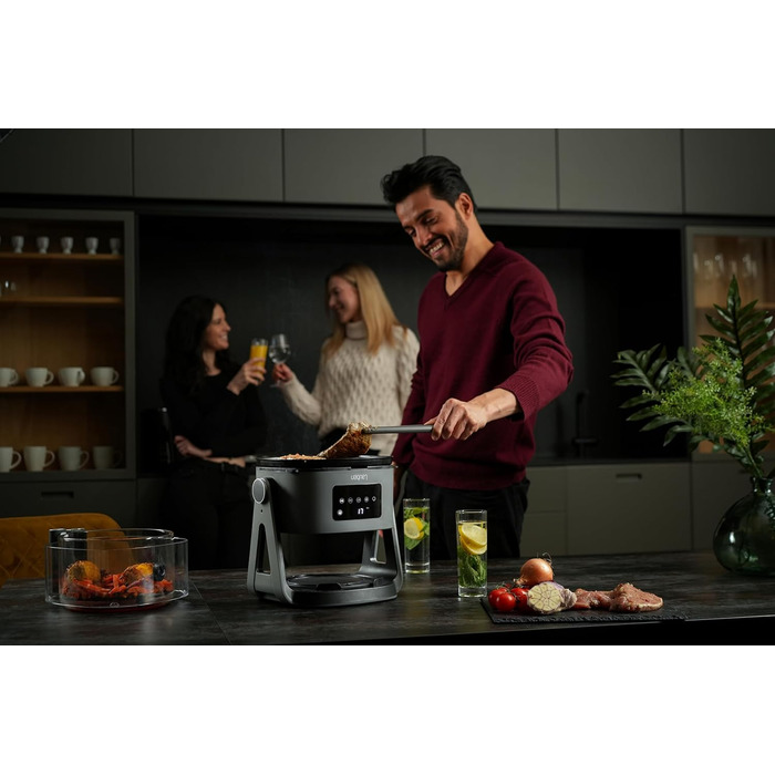 Аерофритюрниця Lauben Glass&Grill 3в1, 5,5 л, скляний кошик, 6 програм, гриль і сковорідка, електрична