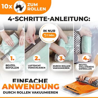 PACKDUDE® Vacuum Bags for Clothing - Small & Large I 18 PIECES I 8 x Vacuum Bags for Vacuum Cleaner & 10 x Roll-Up Vacuum Bags (without valve) I Vacuum Bags for Clothing