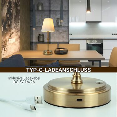 LED настільна лампа бездротова, акумуляторна, 3000mAh, торшер для спальні, вітальні, на терасу, регулювання яскравості, сенсорне управління, ретро-золотий