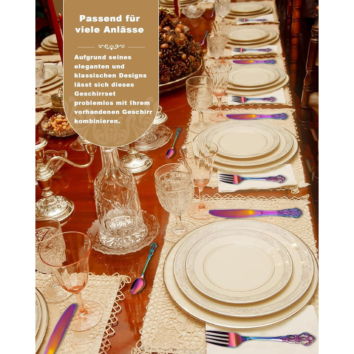 Набір столових приборів Retro на 6 осіб з нержавіючої сталі, 24 предмети, антикварний бароковий дизайн (Райдуга)