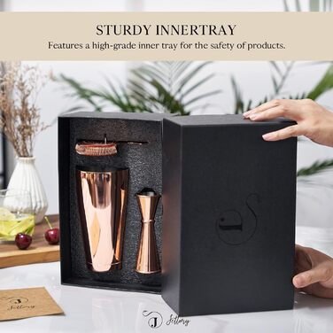 Boston Shaker Set - 4-Piece Cocktail Shaker Kit with 18/28 oz Boston Shaker Stainless Steel, Strainer, and Jigger, in a Stylish Gift Box - Ideal for Home Bar Use. (Rose Gold)
