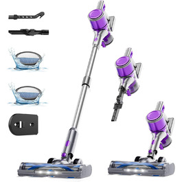 Бездротовий акумуляторний пилосос 35KPA/45Mins з LED-підсвічуванням, HEPA-фільтром та насадкою для підлоги, для тварин, килимів та твердих поверхонь, фіолетовий