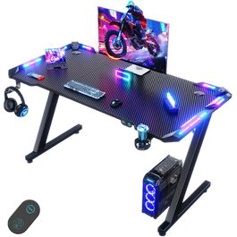 Ігровий стіл Devoko з LED-підсвіткою, комп'ютерний стіл для геймерів, чорний, 120 x 60 см