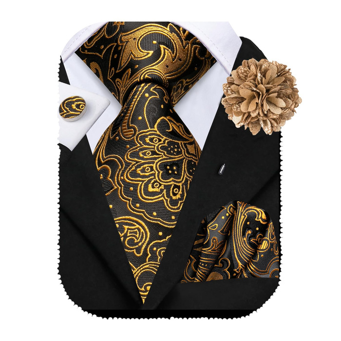 Чоловіча краватка Hi-Tie з краватковою брошкою та нагрудником (коричнева/бронзова)