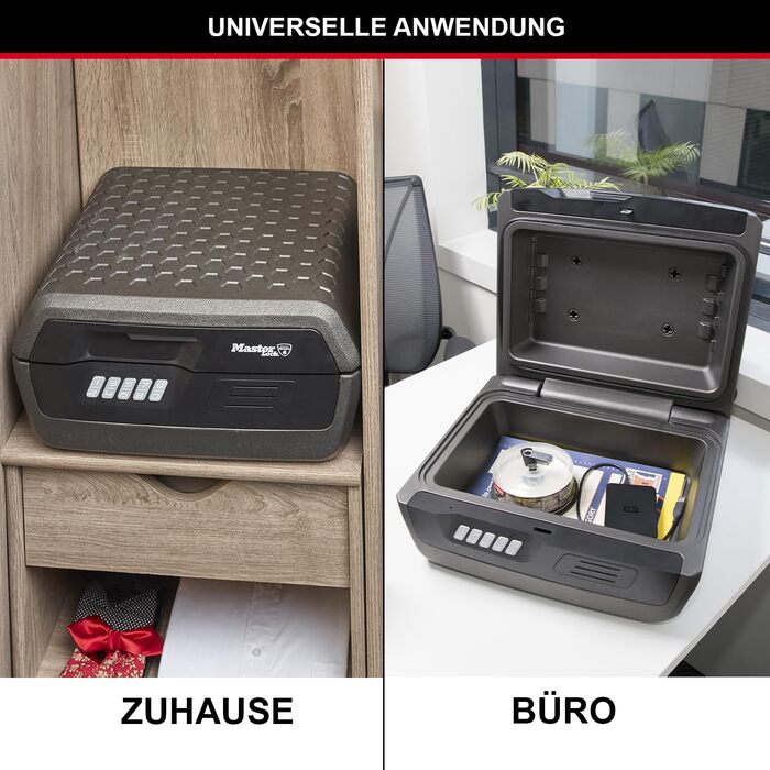 Сейф Master Lock вогнестійкий та водонепроникний з ключем, потрійний захист (пожежа, вода, авіаперевезення), 4.9л, 15.6 x 36.2 x 33 см