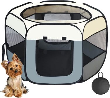 Переносний загін для собак, складаний вольєр для тварин, клітка для котів, вольєр для вагітних котів, зона для собак, розмножувальна клітка для собак, переносна клітка з сумкою (L, сірий)