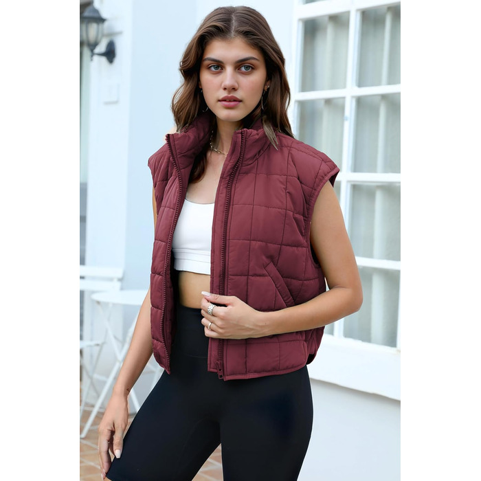 ZEAGOO Жилет чоловічий короткий степваний, легкий, на осінь/зиму, з кишенями (M, Бордовий)