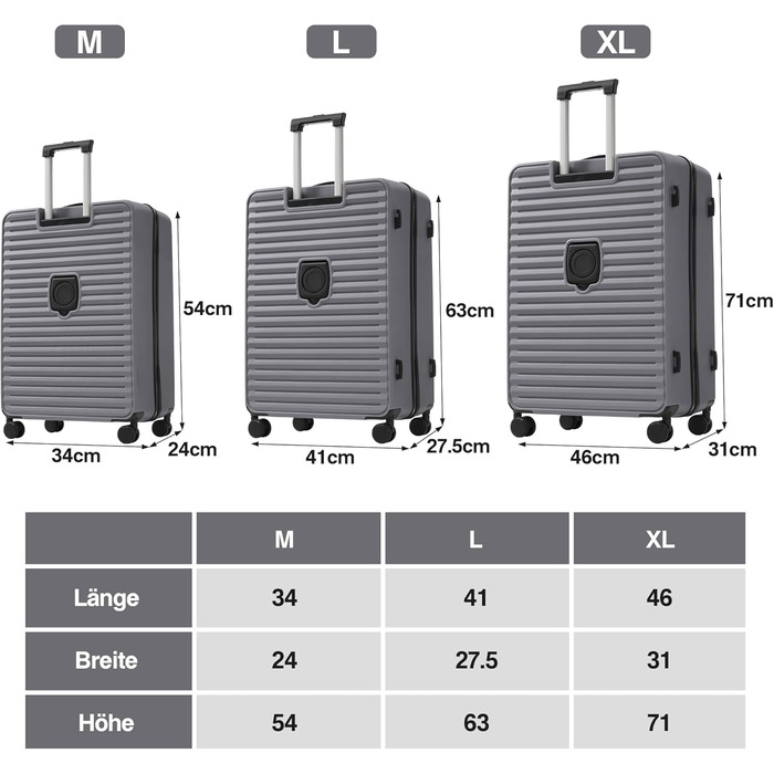 Набір валіз Merax TSA: 3 валізи (M, L, XL) з TSA-замком, телескопічним ручками та 4 колесами, чорний колір, PP-матеріал