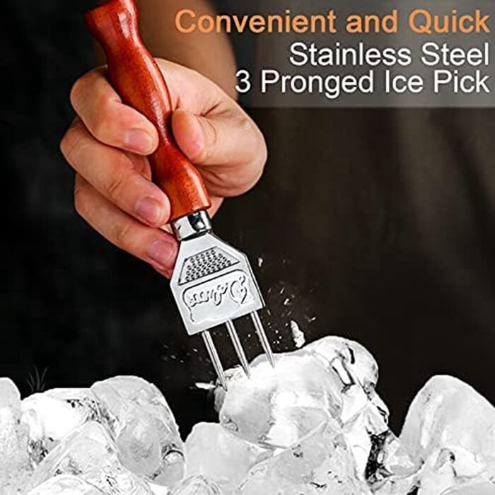 Ice Pick Set with Wooden Handle - Perfect for Bars and Bartenders - Ice Crusher and Tongs Kit - Best Carving Tool for Cocktails and Drinks