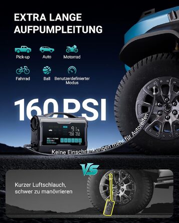 Пусковий пристрій (бустер) VANTRUE POWER JS3 для авто з компресором 160 PSI та функцією Powerbank, чорно-сріблястий