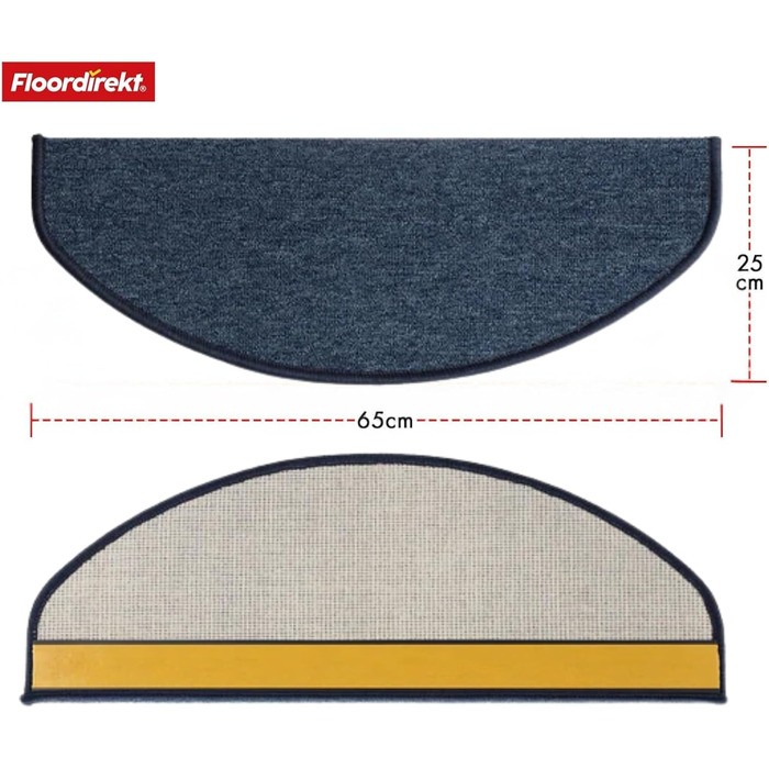 Килимок на сходинки Floordirekt 15 шт., 65x23 см, темно-синій (Лондон), самоклеючий, для внутрішніх сходів