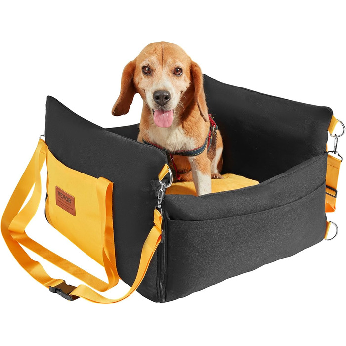 Автокрісло для собак VEVOR, підйомник для собак у машину з кишеню для зберігання, автокрісло для домашніх тварин з прикріпленою страховою лінією, губчаста наповнювач, автоліжко для собак середніх та великих порід до 25 кг (Чорний, S)