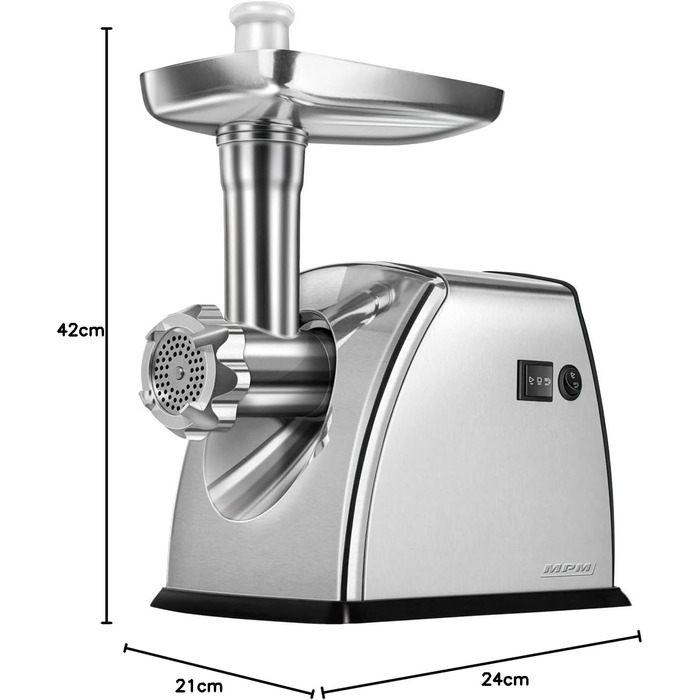 М'ясорубка електрична MPM MMM-07M професійна, нержавіюча сталь, 3 диски (3/5/7 мм), насадка для ковбас, реверс, 1800 Вт
