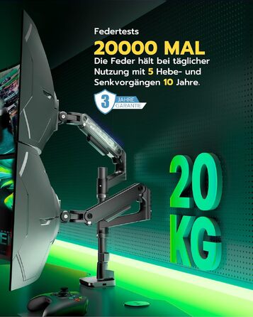 Кронштейн для двох моніторів ARES WING (17-49 дюймів) з USB, вертикальний підвіс один над одним, регулювання висоти, VESA 75/100, до 20 кг на руку, чорний