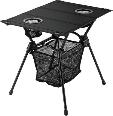 FUNYKICH Складаний туристичний стіл для кемпінгу 82 x 40 см, регулювання висоти (44/70 см), легка збірка, портативний стіл з сітчастою кишенею, алюмінієва розкладна стільниця для барбекю, кемпінгу, вечірки, саду (тканинна стільниця - 59 x 43 x 51 см)